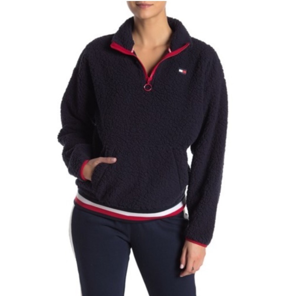Tommy Hilfiger Faux Shearling Quarter Zip Jacket Size Medium